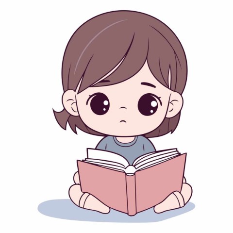 cute little girl reading a book cartoon vector design illustrati