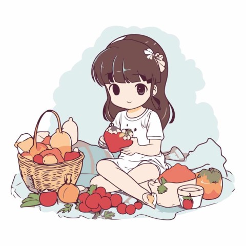 Illustration of a Cute Little Girl Sitting on the Floor with a B