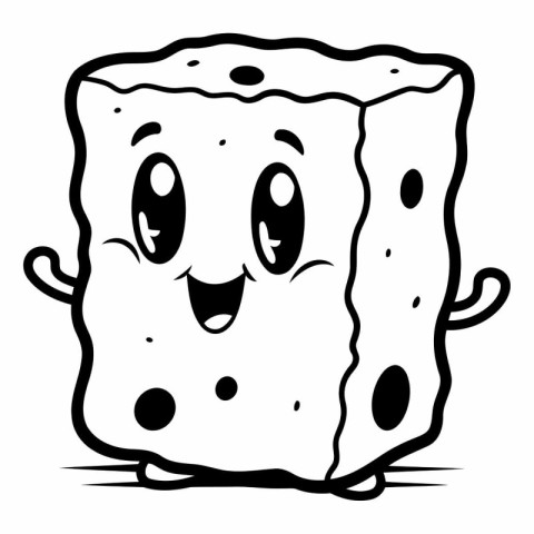 Black and White Cartoon Illustration of Cute Bread Character for