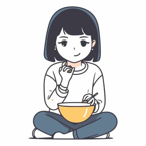 Woman eating noodle in bowl with chopsticks.