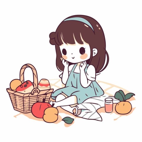 A girl who is sitting on the ground and having a picnic.