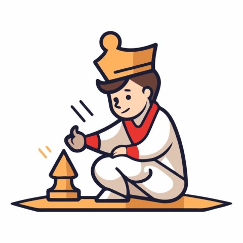 Chef sitting on the floor and playing chess.