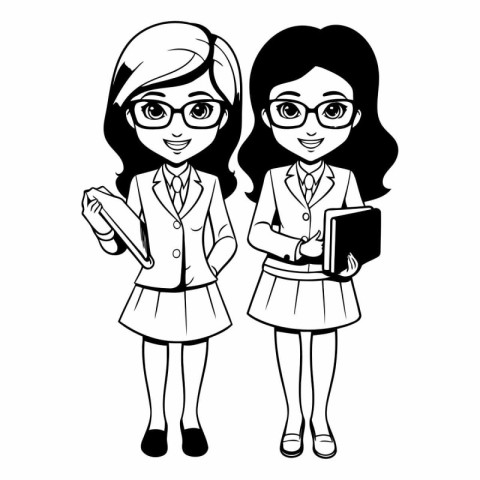 cute teacher with student girl in school uniform vector illustra