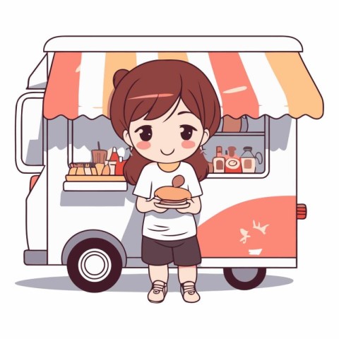 Cute little girl in front of food truck.