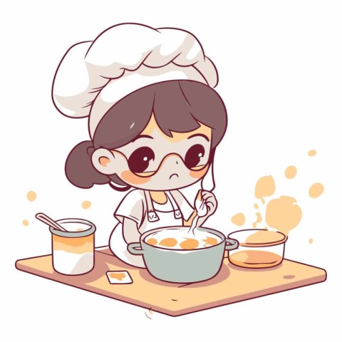 Illustration of a Little Girl Cooking in the Kitchen Cartoon Sty