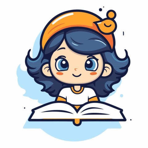 Cute Little Girl Reading Book Vector Icon Cartoon Style Isolated