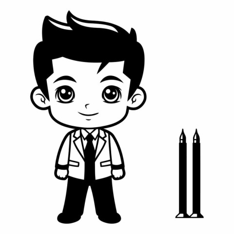 cute little student boy with pencils cartoon vector illustration