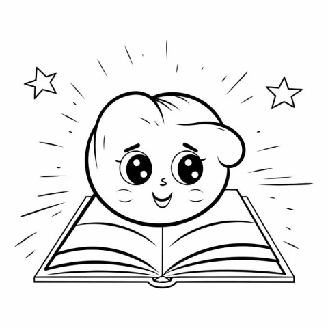 Black and white vector illustration of a cute cartoon book with