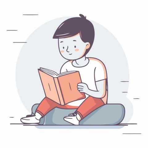 Cute boy reading a book in flat style.