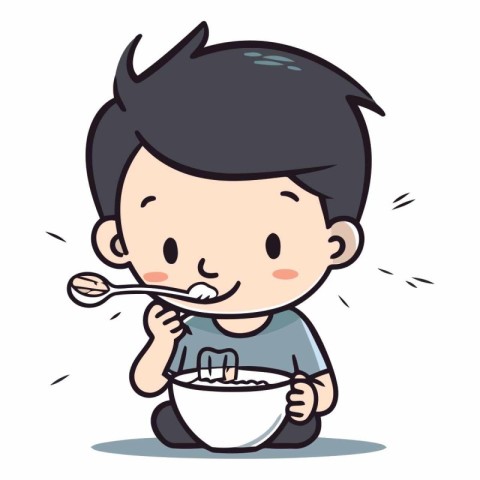 Boy eating with spoon and bowl of cereal design.