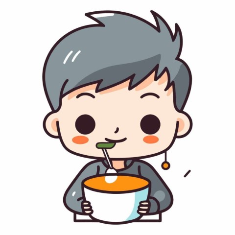 Boy eating soup with spoon of boy eating soup with spoon.