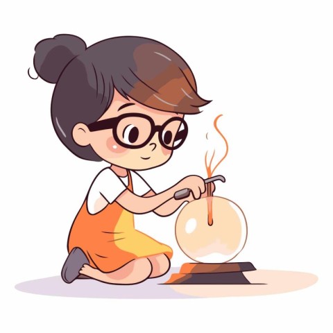 Cute little girl playing with magic ball. cartoon vector illustr