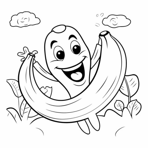 Black and White Cartoon Illustration of Funny Banana Character f