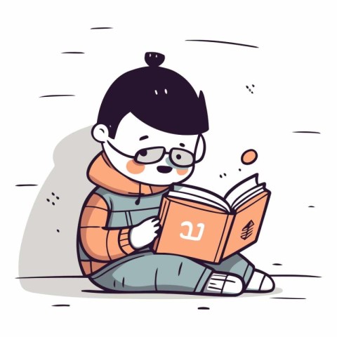 Boy reading a book in doodle style.