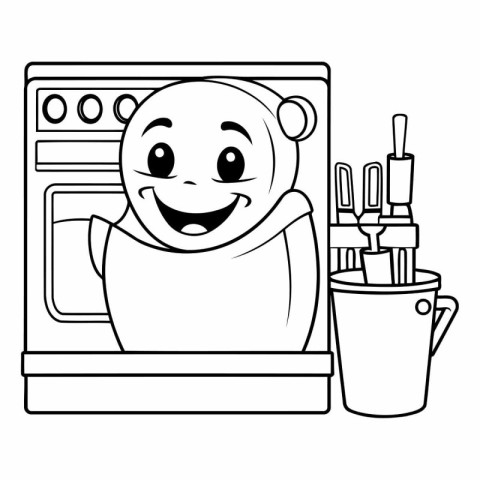 baby in washing machine with toothbrush and toothpaste vector il