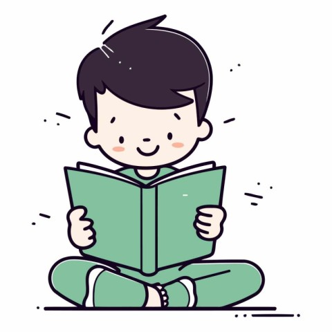 Illustration of a Kid Boy Reading a Book While Sitting on the Fl