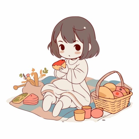 Illustration of a Cute Girl Eating a Basket of Eggs