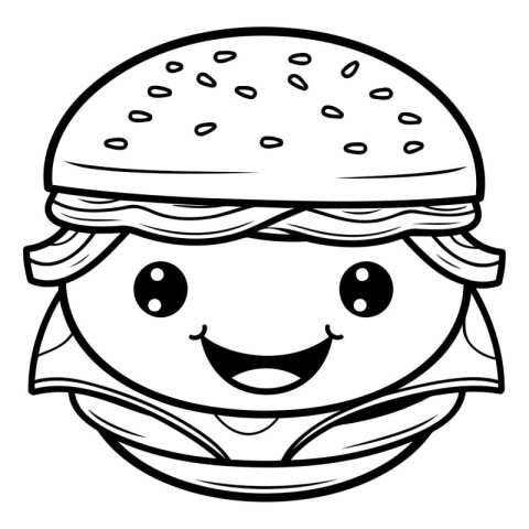 Illustration of a Cute Burger Mascot Character Coloring Book