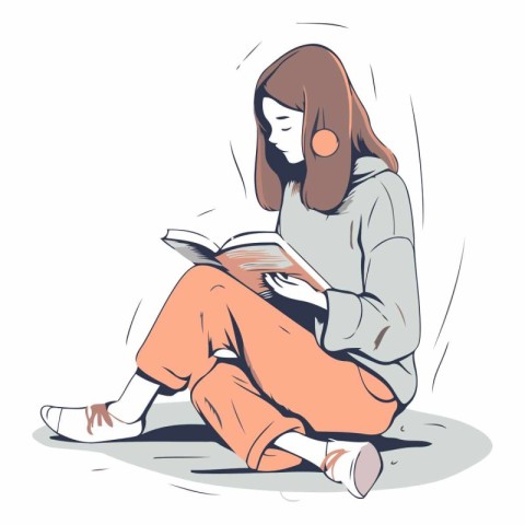 Young woman reading a book sitting on the floor.