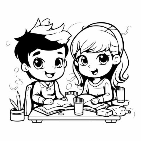 Coloring book for children. Boy and girl drawing.