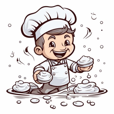 Cartoon chef with meringues of a cartoon chef.