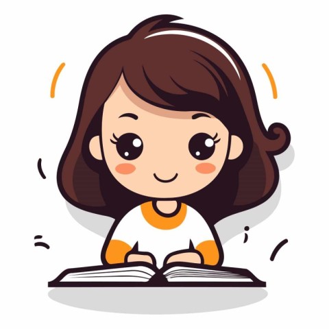 Cute little girl reading a book. Vector cartoon character illust