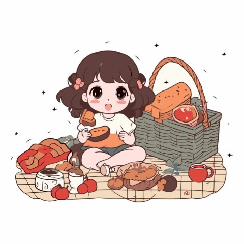 Cute little girl with a basket of food.