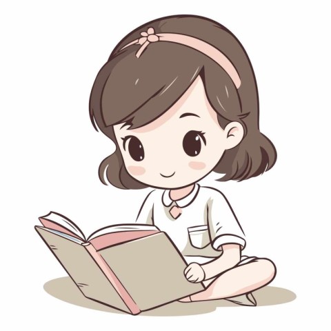 Girl reading a book on white background of a cute girl reading a