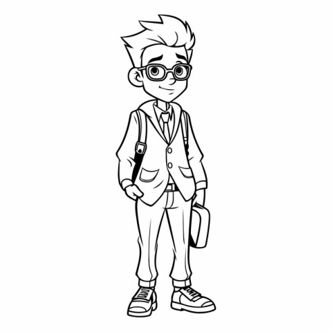 Vector illustration of a schoolboy with glasses and a backpack o