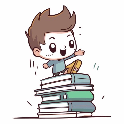 Boy with pile of books of a boy with pile of books.