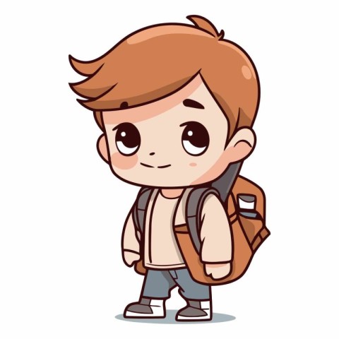 Cute little boy with backpack. Cartoon style.