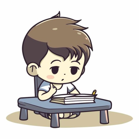 boy sitting on the school desk and reading a book cartoon vector