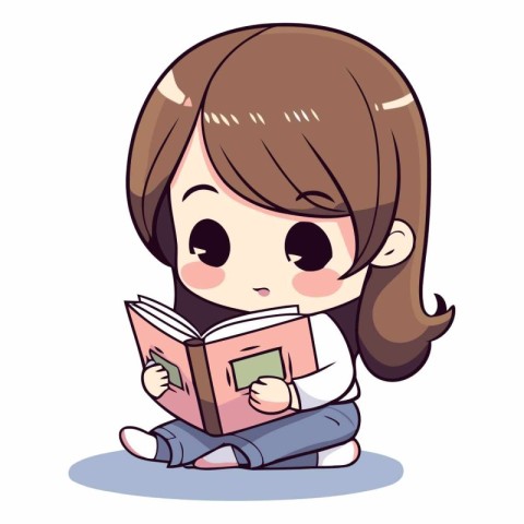 Girl reading a book. Cute cartoon girl.