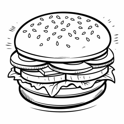 Hamburger. Black and white vector illustration of a hamburger.