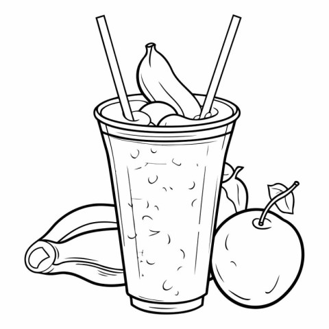 Fruit smoothie in a glass with straws and apple.