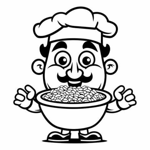 Black and White Cartoon Chef Mascot Character with Bowl of Cerea