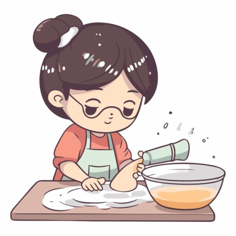 Illustration of a Cute Little Girl Baking with Flour