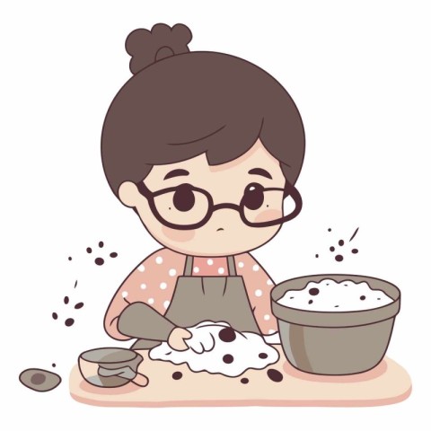 Illustration of a Cute Little Girl Baking with Flour