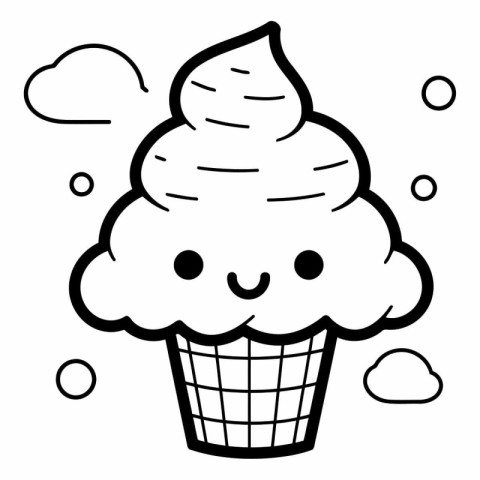 Cute ice cream cone kawaii character.