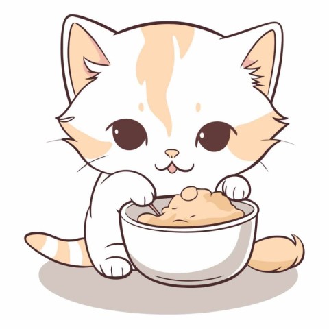 Cute cat eating from a bowl of cereal.