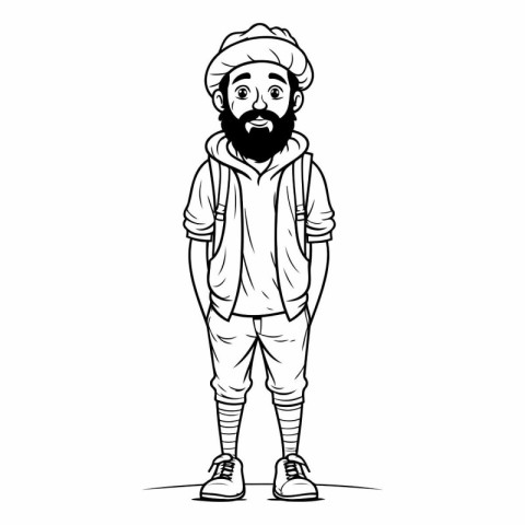 young man with beard and hat cartoon vector illustration graphic