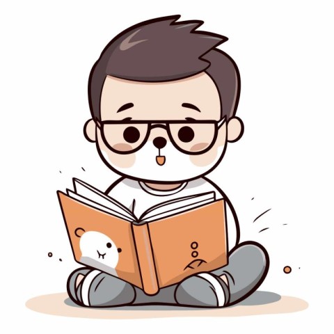 Boy Reading Book - Cute Cartoon Vector IllustrationÃ¯Â»Â¿