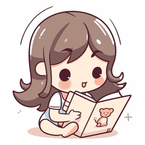 Girl reading a book. Cute cartoon character.