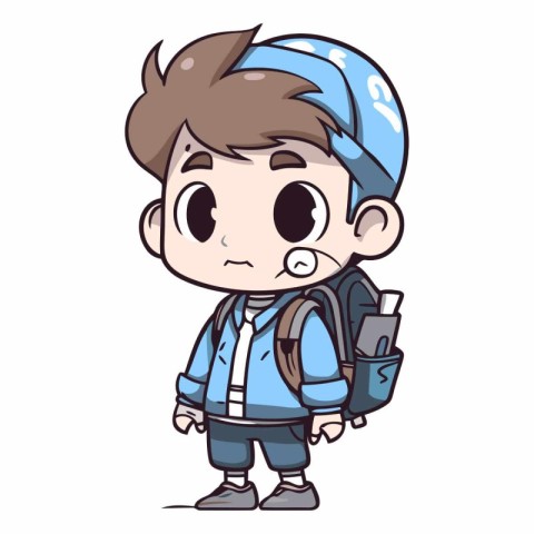 Illustration of a Cute Little Boy Wearing a Backpack