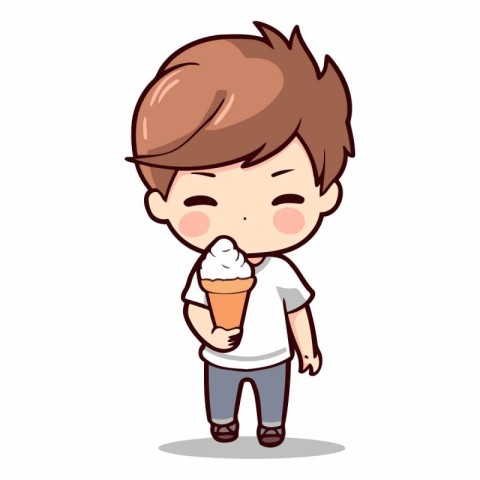 Boy eating ice cream - Cute Cartoon Vector IllustrationÃ¯Â»