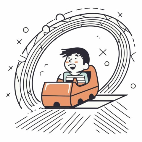 Vector illustration of a boy reading a book in an orange suitcas