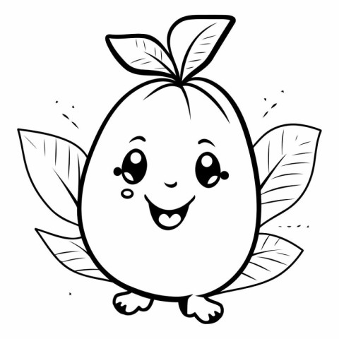 Black And White Cartoon Illustration of Cute Mango Fruit Charact