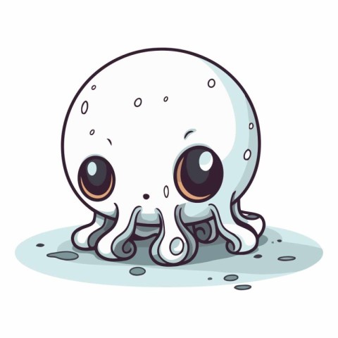 Illustration of Cute Cartoon Octopus with Eyes and Bubbles