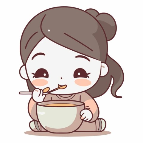 Cute girl eating soup of a girl eating soup.