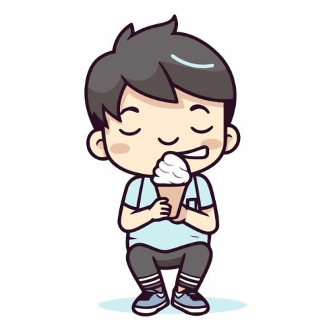 Boy eating ice cream - Cute Cartoon Vector IllustrationÃ¯Â»